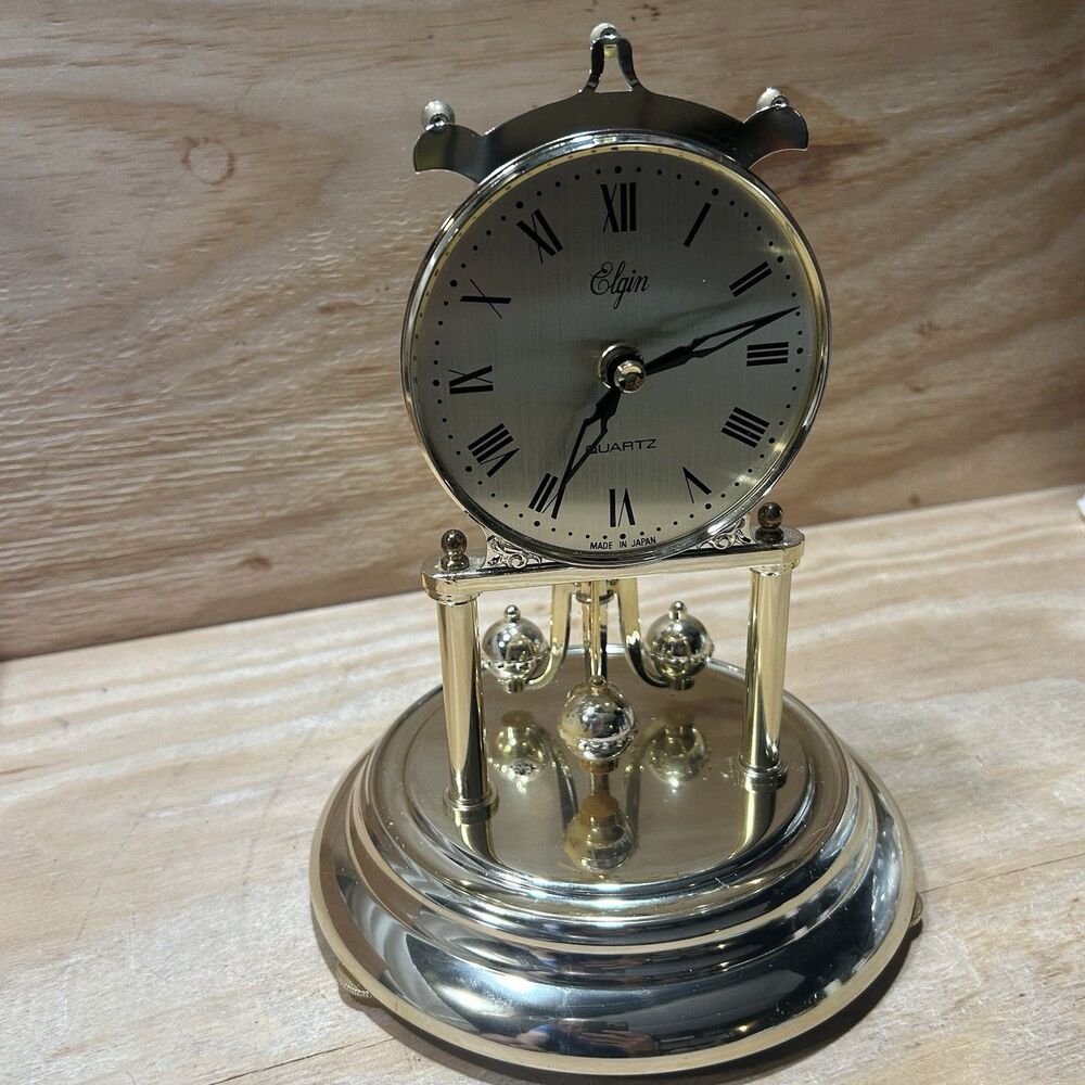 Vintage Elgin Quartz Anniversary Mantel Clock Gold Tone Japan - NO DOME